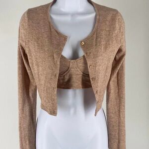 Zara Beige Cropped Cardigan and Top Set